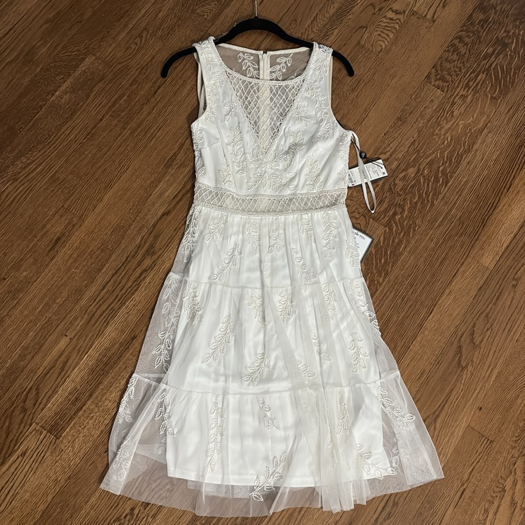 Adrianna Papell Beaded Short Tier Dress Ivory - 4